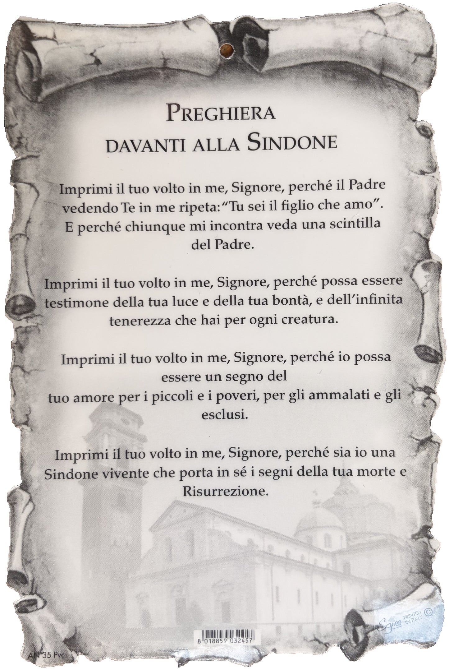 Holy Face and Holy Shroud Card with prayer on the back ITA