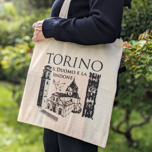 Bolso de lona con estampado Catedral de Turín y Sábana Santa