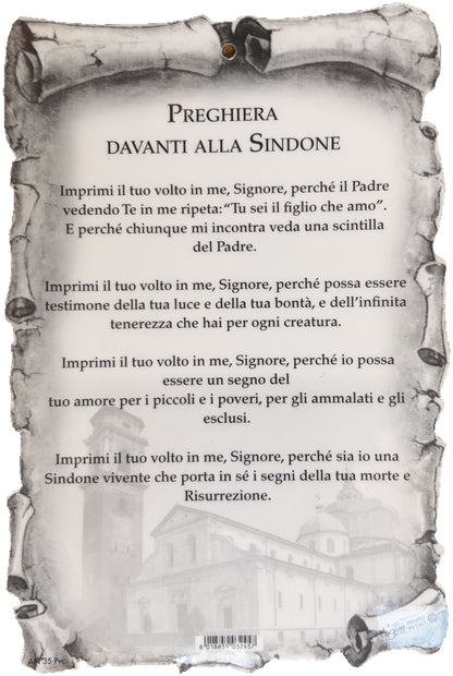 Holy Face and Holy Shroud Card with prayer on the back ITA