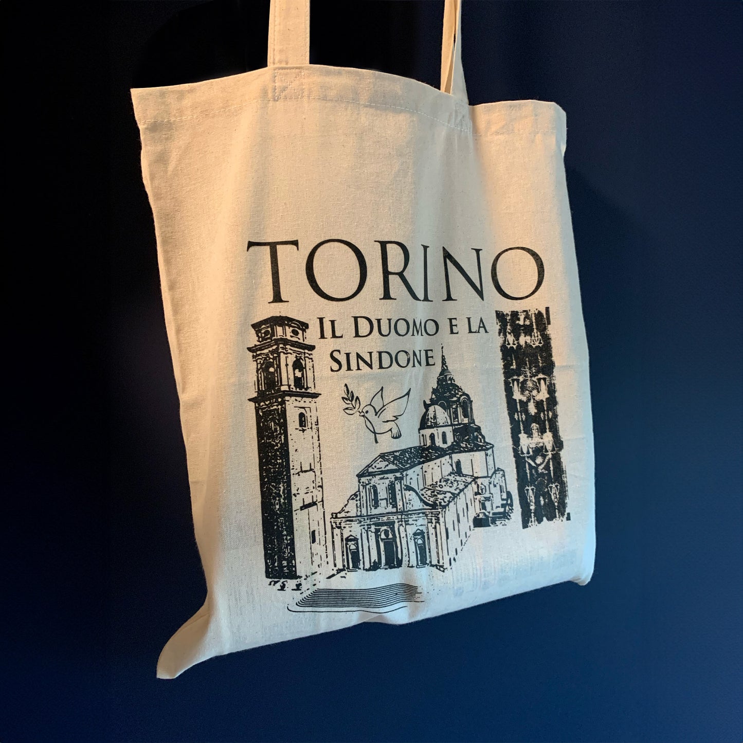 Bolso de lona con estampado Catedral de Turín y Sábana Santa