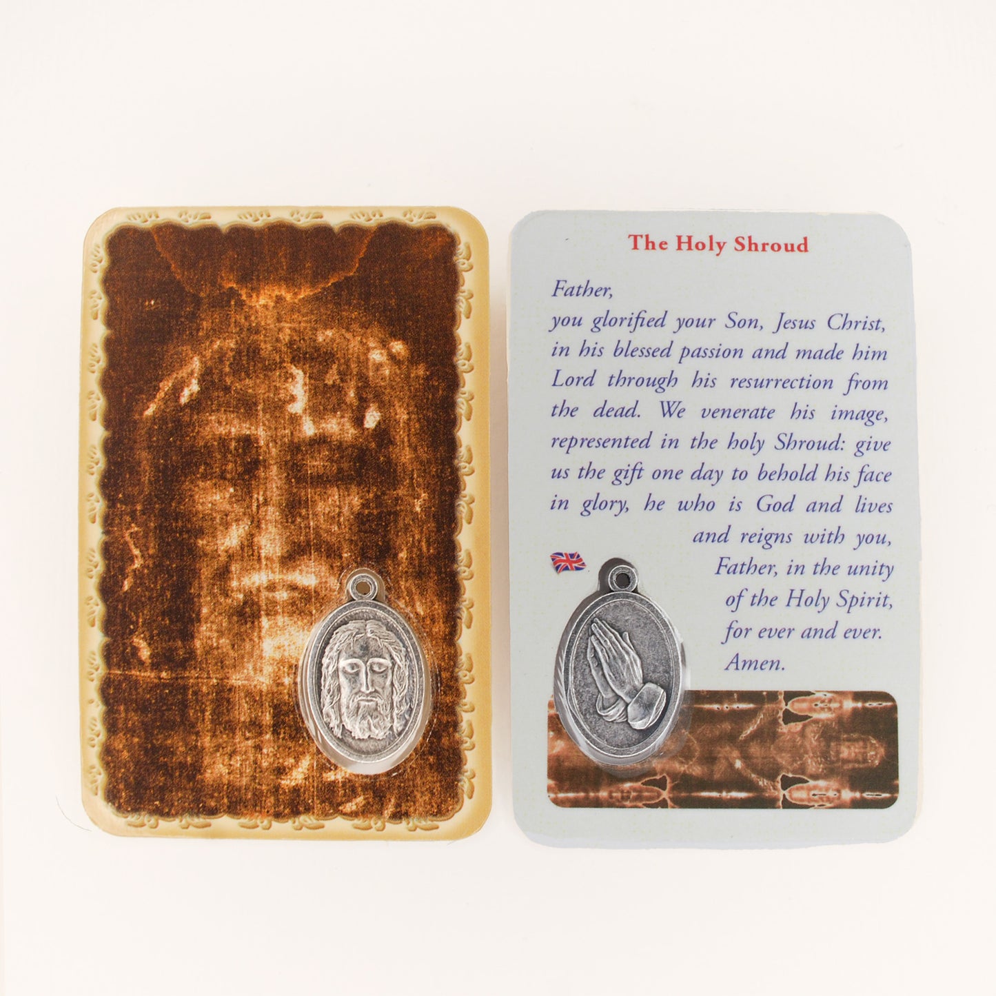 Tarjeta de Santo Volto con medalla y oración - Disponible en varios idiomas