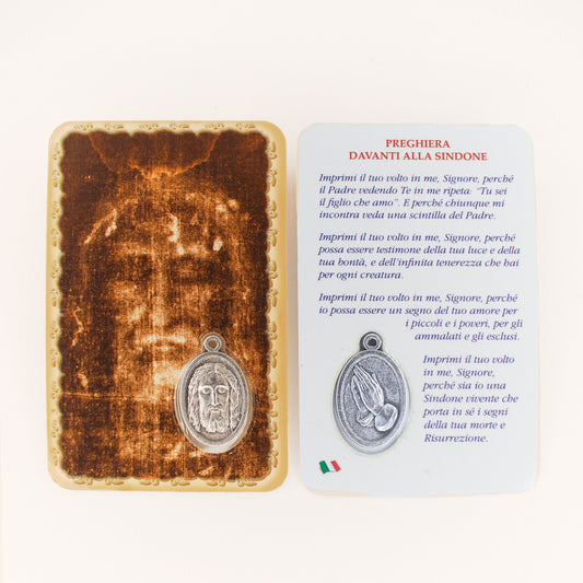 Tarjeta de Santo Volto con medalla y oración - Disponible en varios idiomas