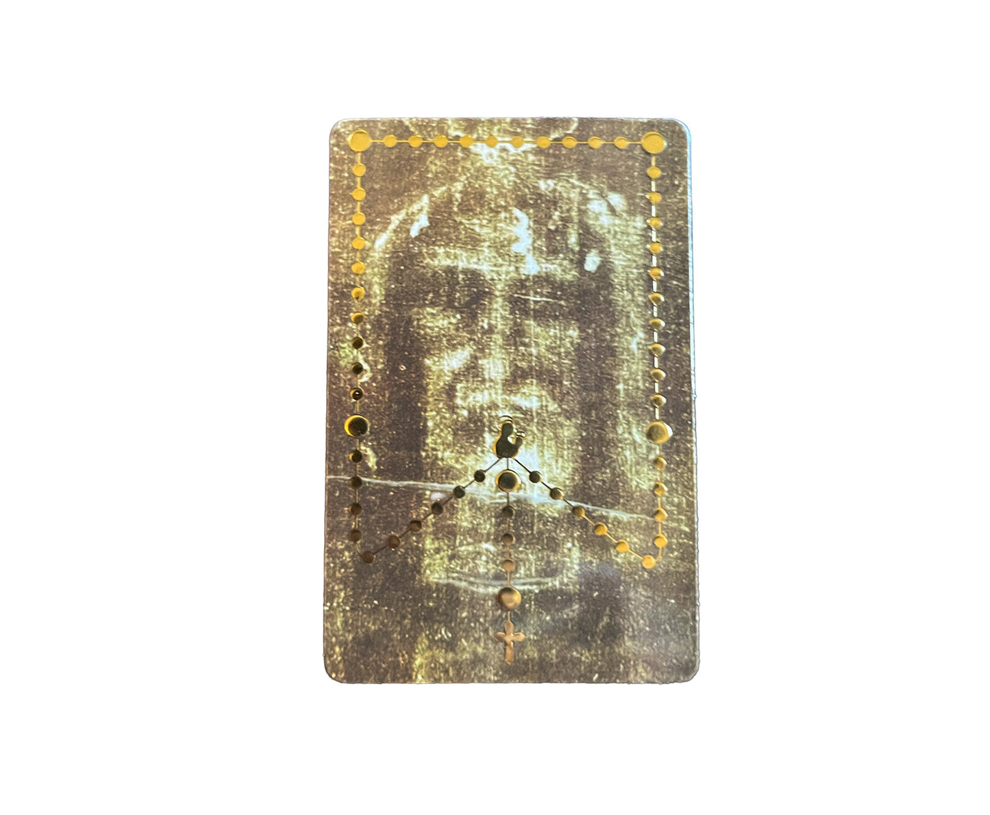 Estampilla de la Santa Faz y la Sábana Santa con oración en el reverso ITA