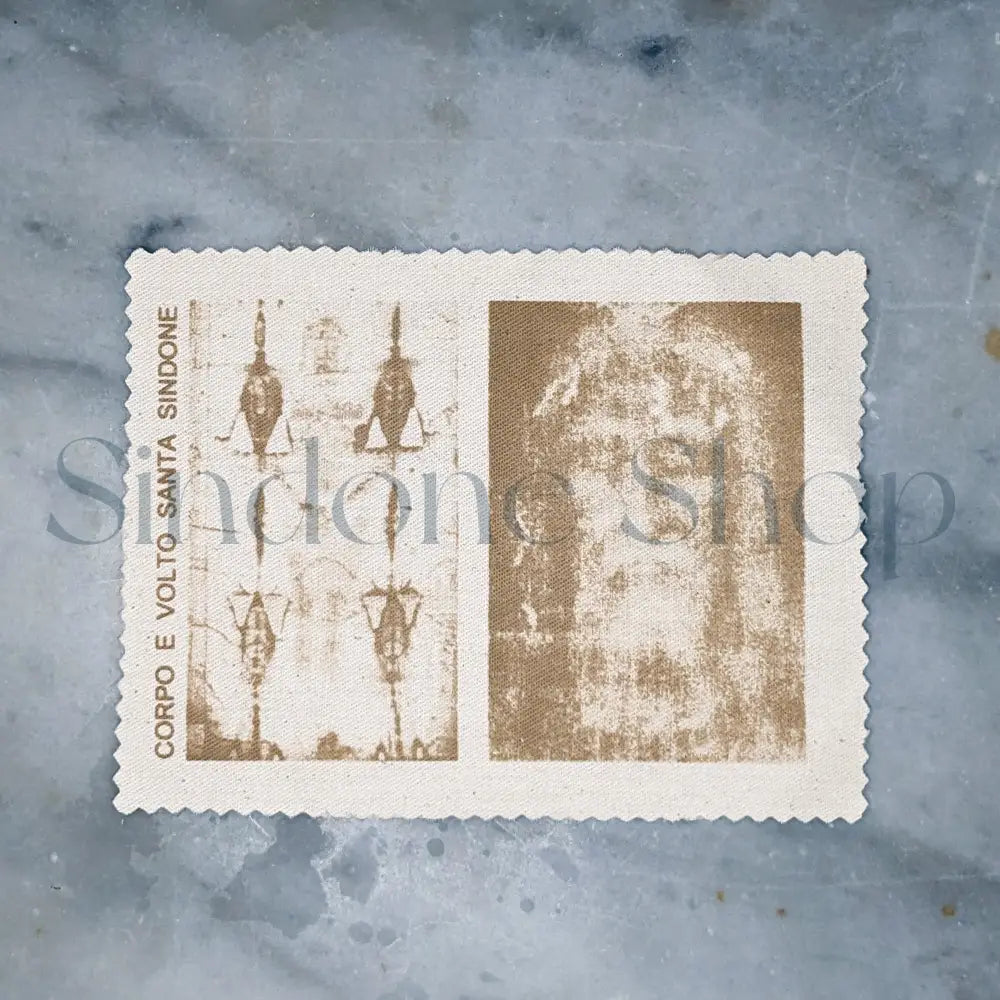 Tessuto Sindone + Santo Volto 16,5x12,5cm