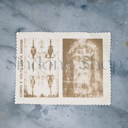 Tessuto Sindone + Santo Volto 16,5x12,5cm